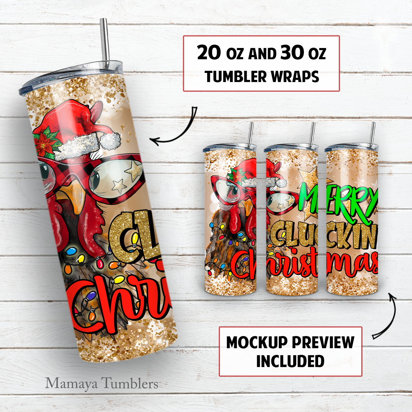 Christmas chicken 20 and 30 oz skinny tumbler sublimation design