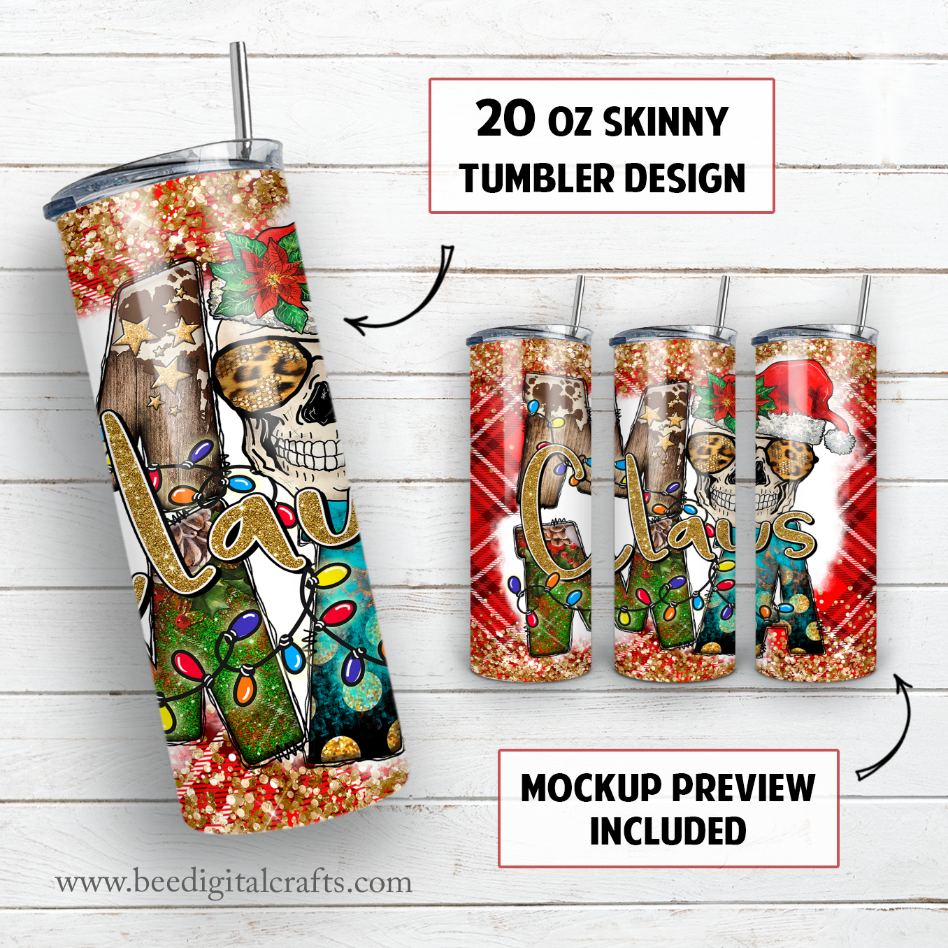 Mama Claus 20 oz skinny tumbler sublimation design