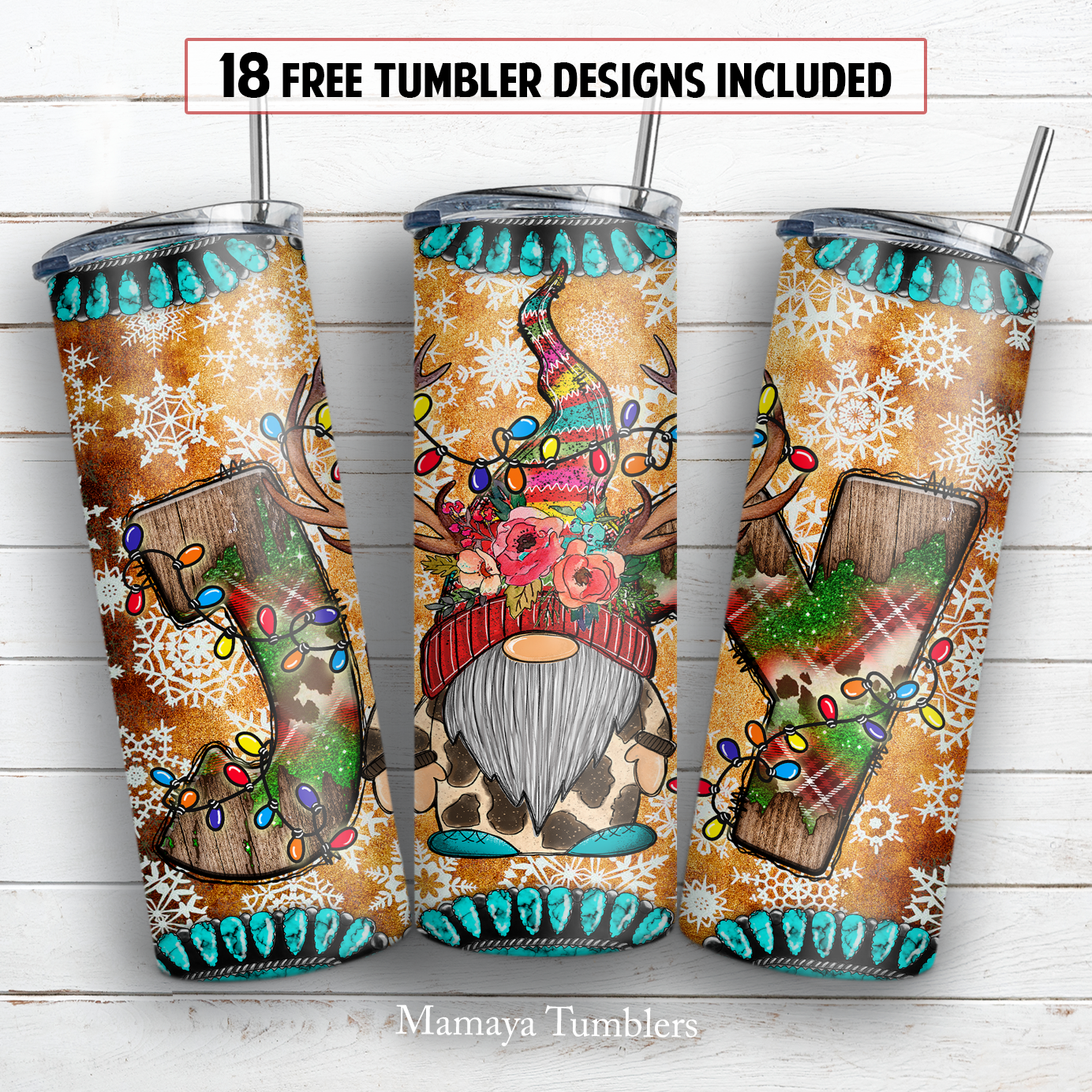 Christmas gnome 20 oz skinny tumbler sublimation design