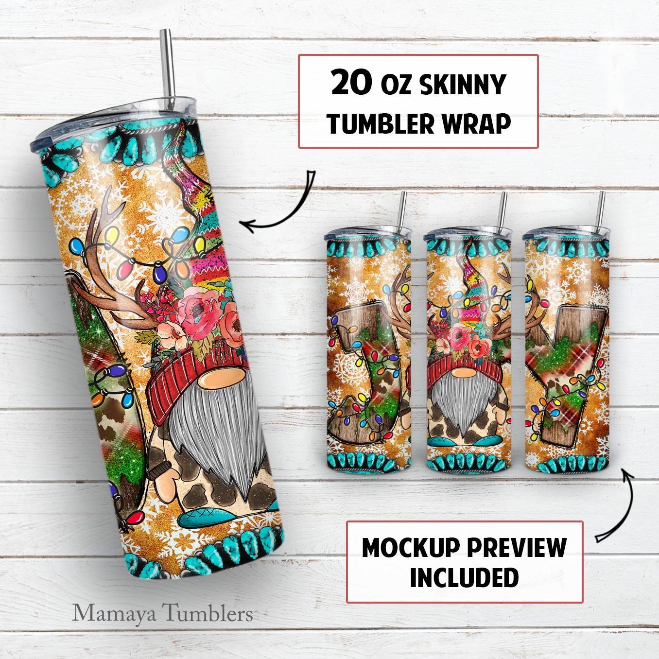 Christmas gnome 20 oz skinny tumbler sublimation design