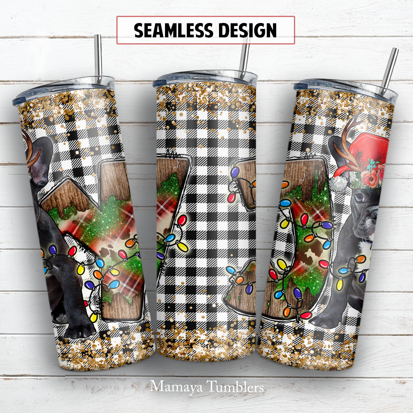 Christmas french bulldog 20 and 30 oz skinny tumbler sublimation design