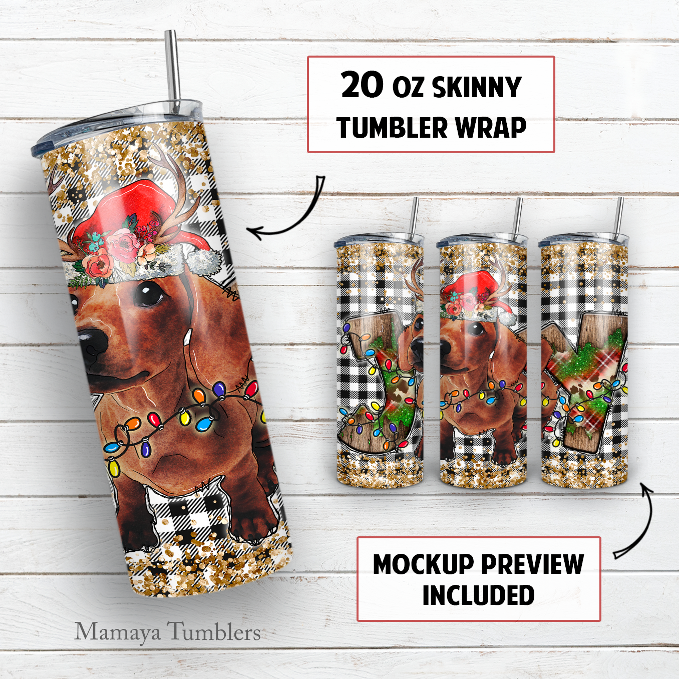 Christmas Dog Sublimation Tumbler - 20oz Skinny Tumbler Wrap