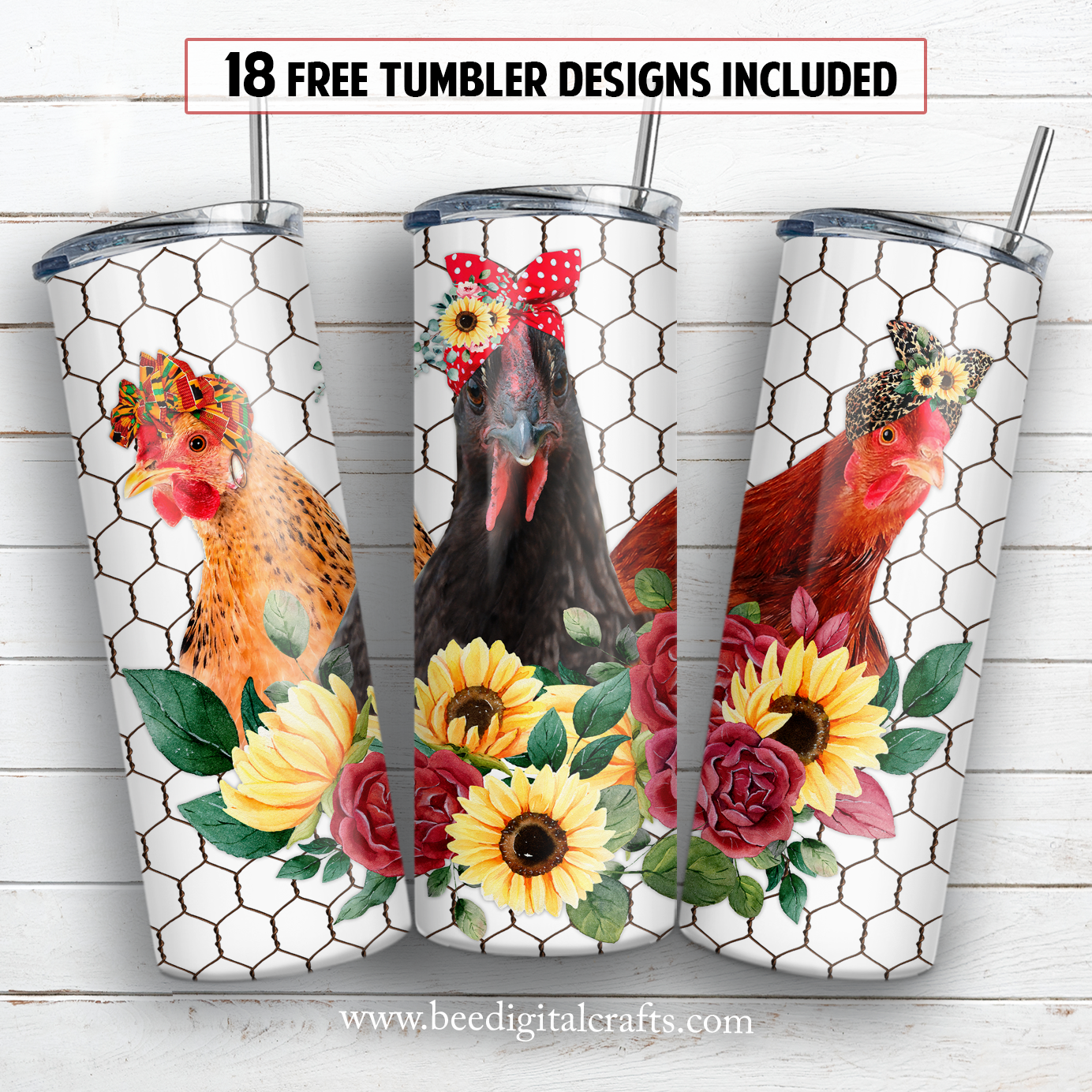 Chicken trio 20 oz skinny tumbler sublimation design