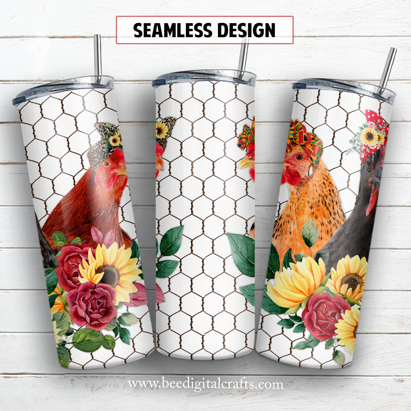 Chicken trio 20 oz skinny tumbler sublimation design