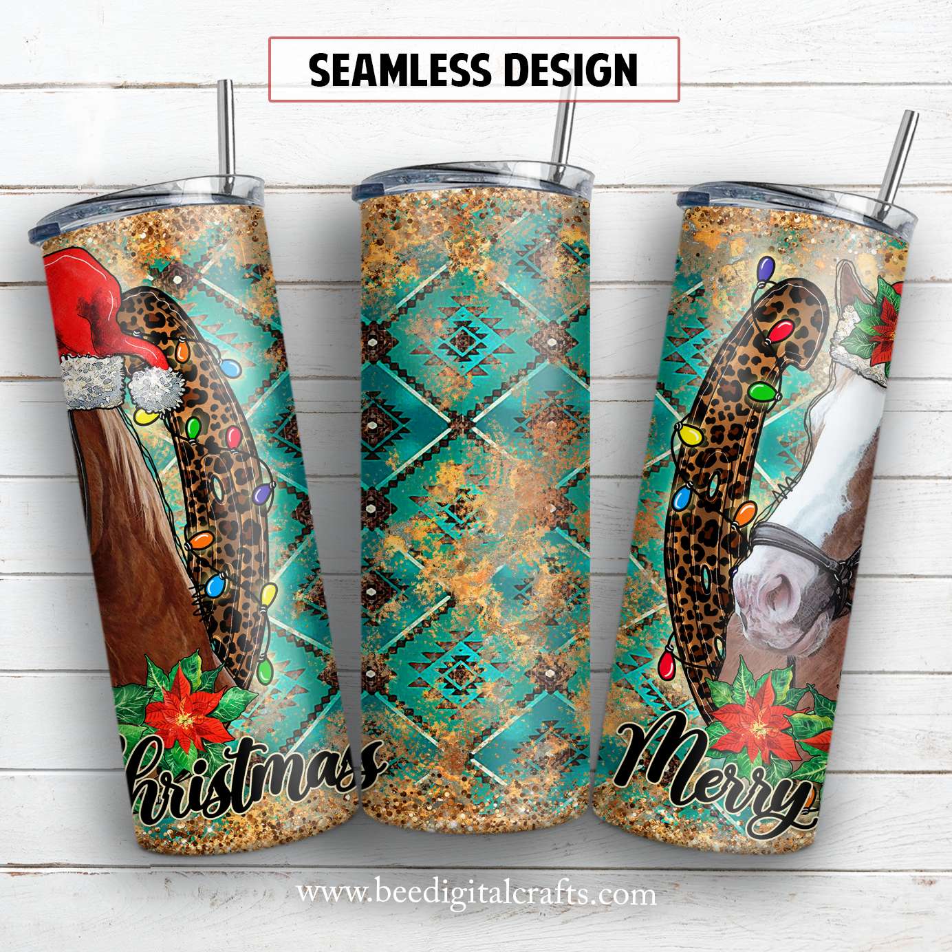 Merry Christmas horse 20 oz skinny tumbler sublimation design