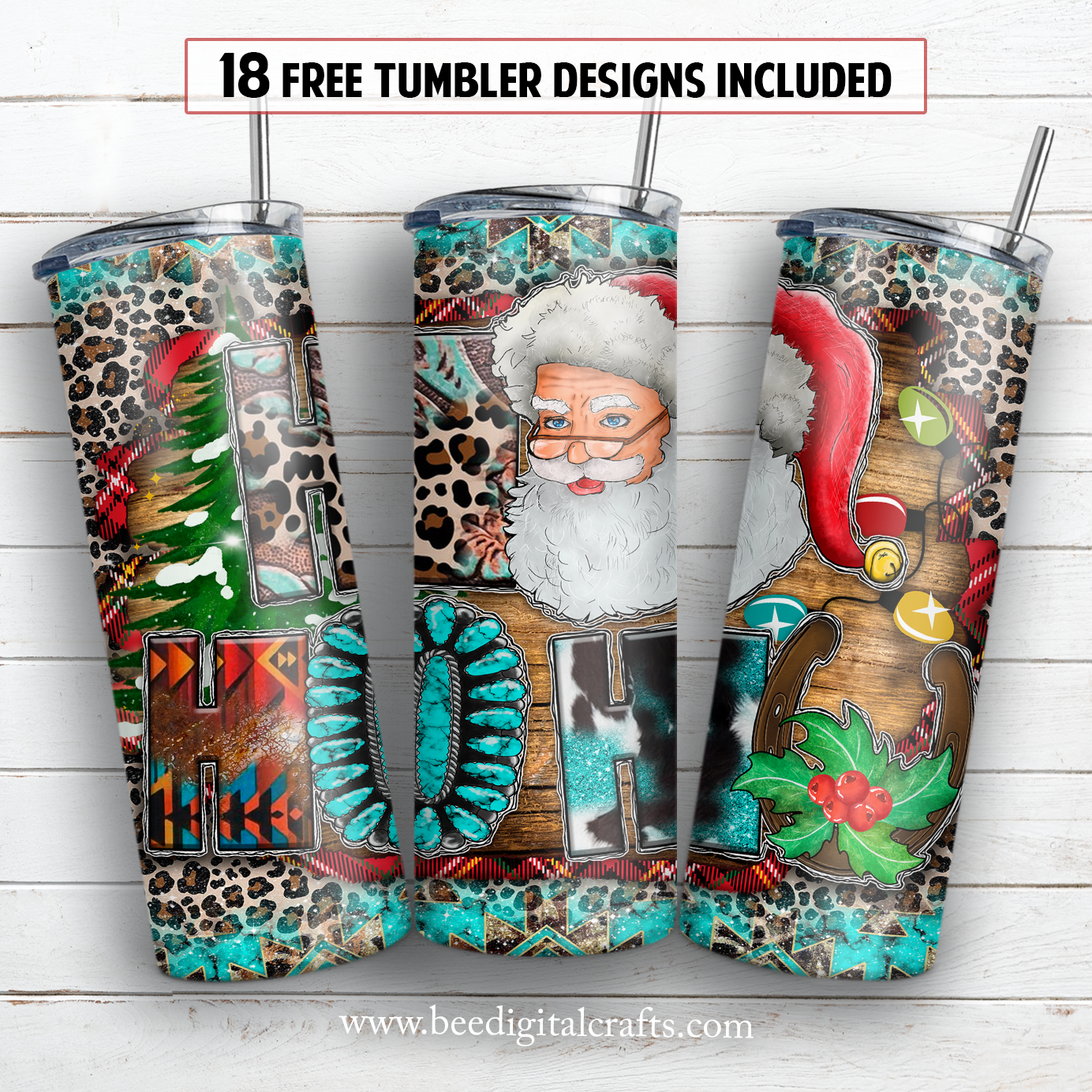 Ho ho Santa 20 oz skinny tumbler sublimation design