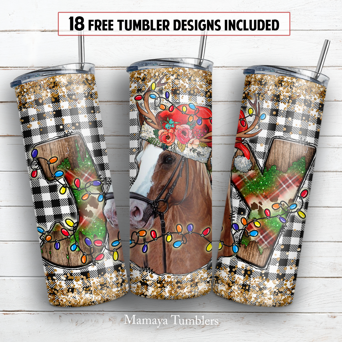 Christmas horse 20 oz skinny tumbler sublimation design