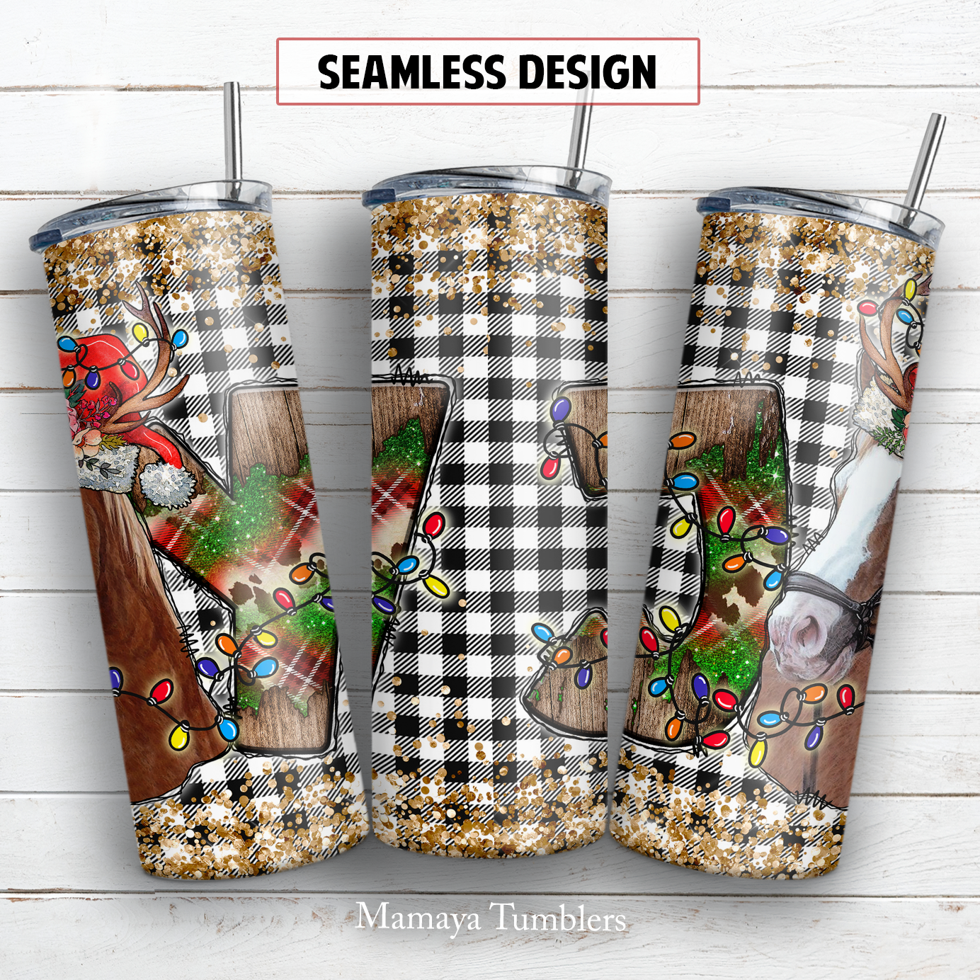 Christmas horse 20 oz skinny tumbler sublimation design