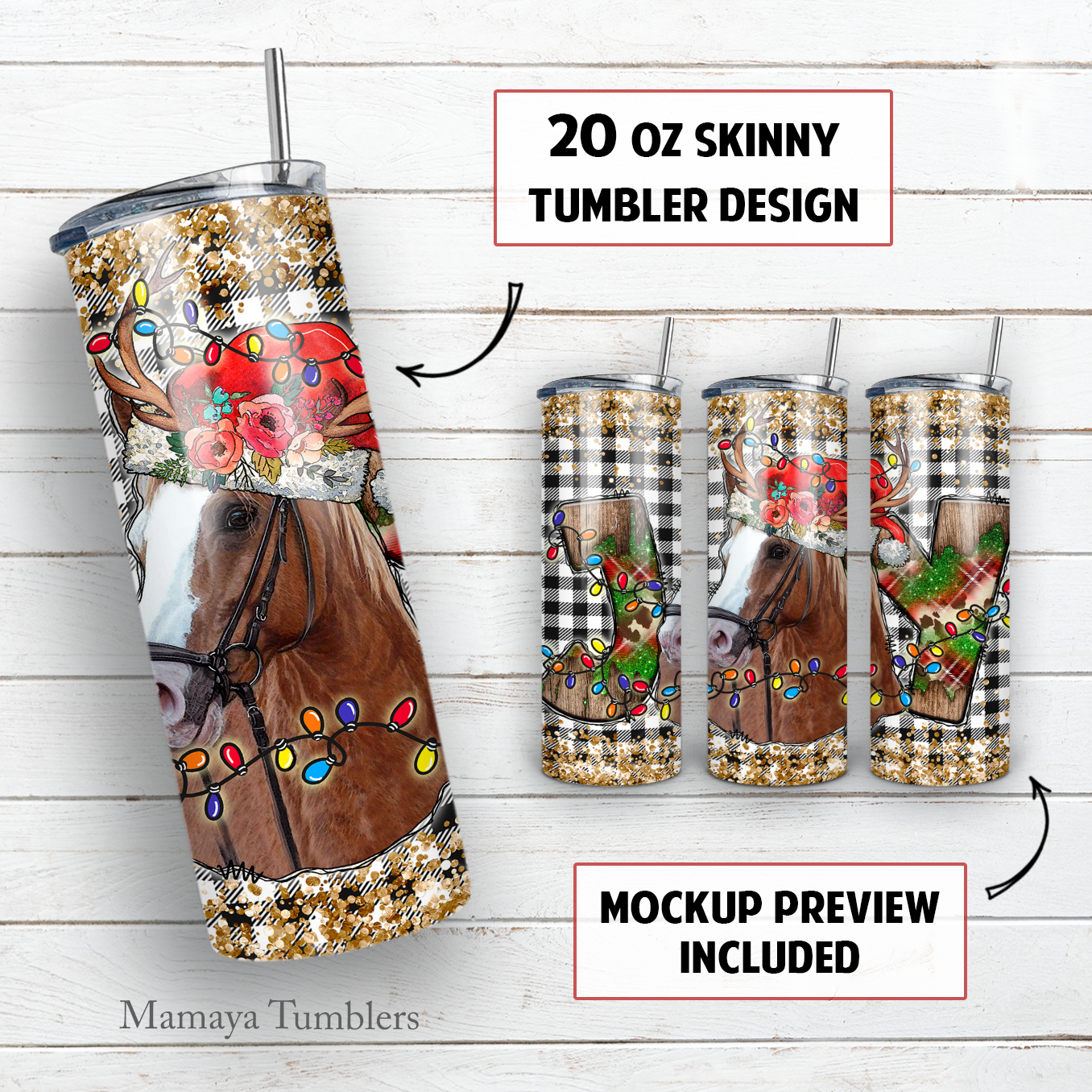 Christmas horse 20 oz skinny tumbler sublimation design