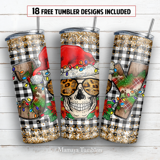 Christmas skull 20 oz skinny tumbler sublimation design