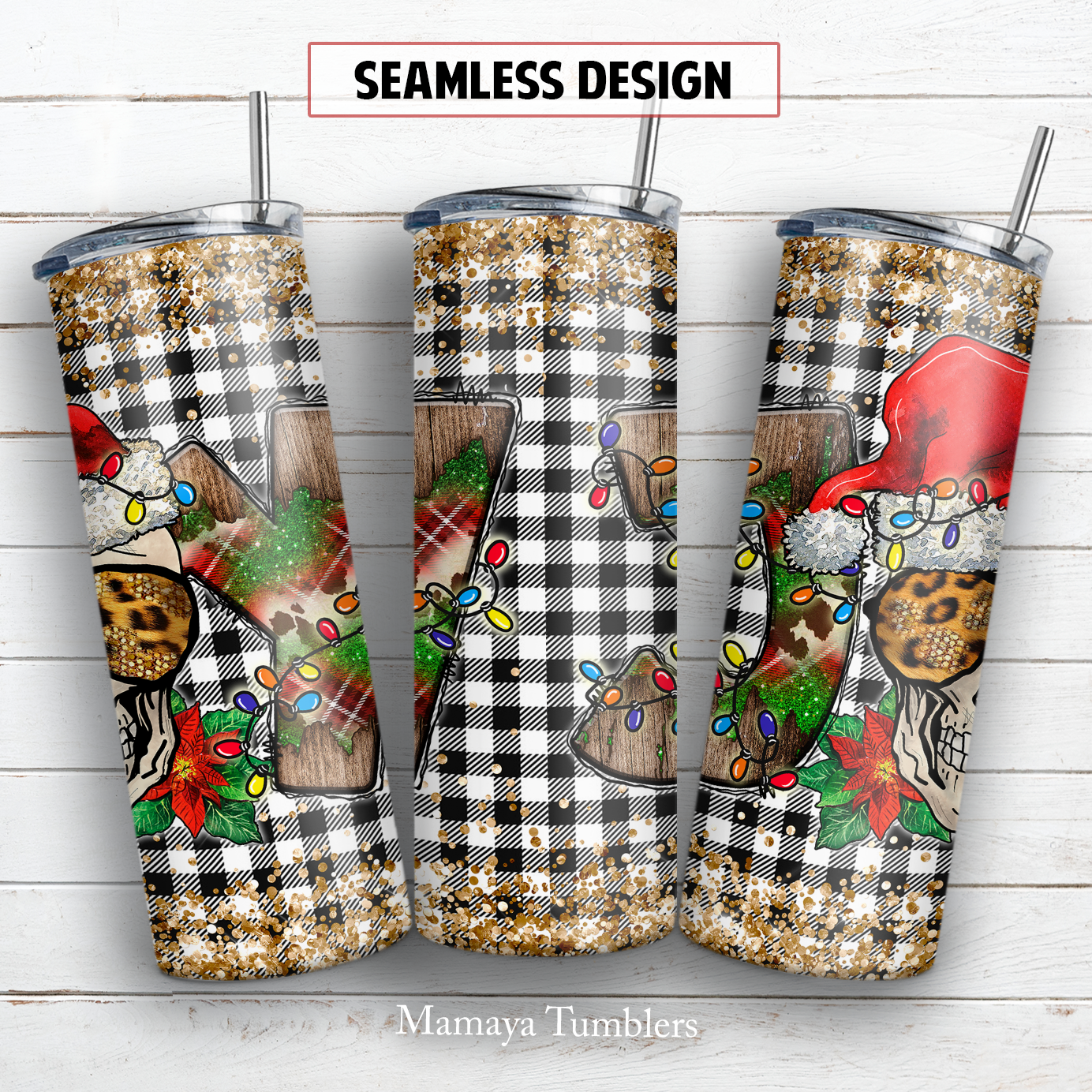 Christmas skull 20 oz skinny tumbler sublimation design