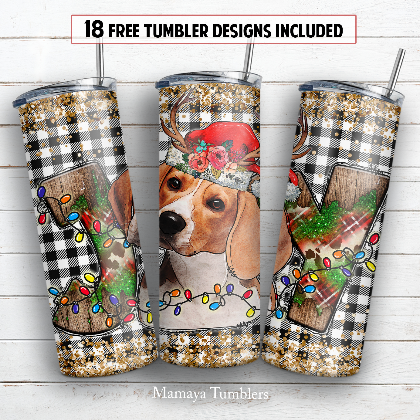 Christmas beagle 20 oz skinny tumbler sublimation design