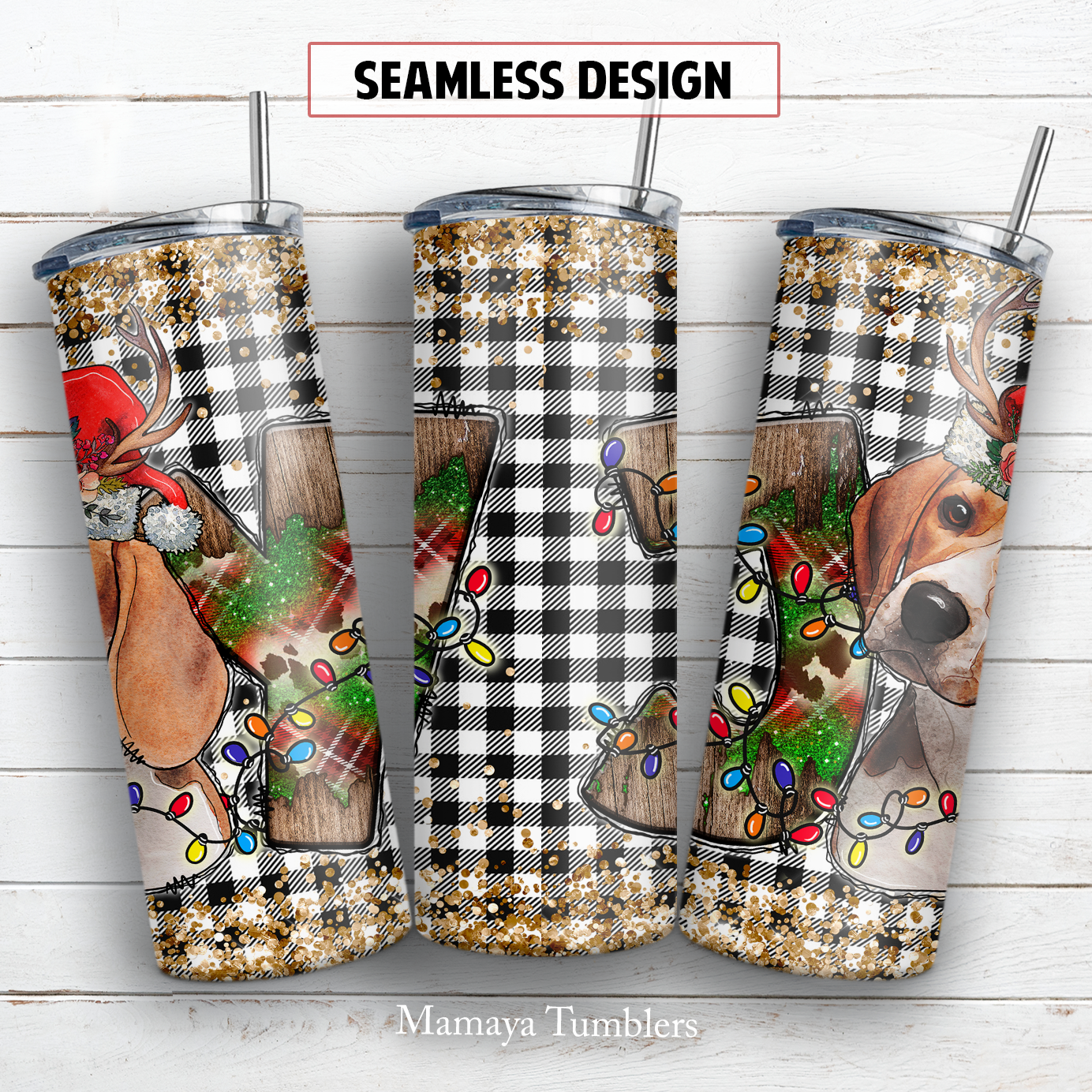 Christmas beagle 20 oz skinny tumbler sublimation design