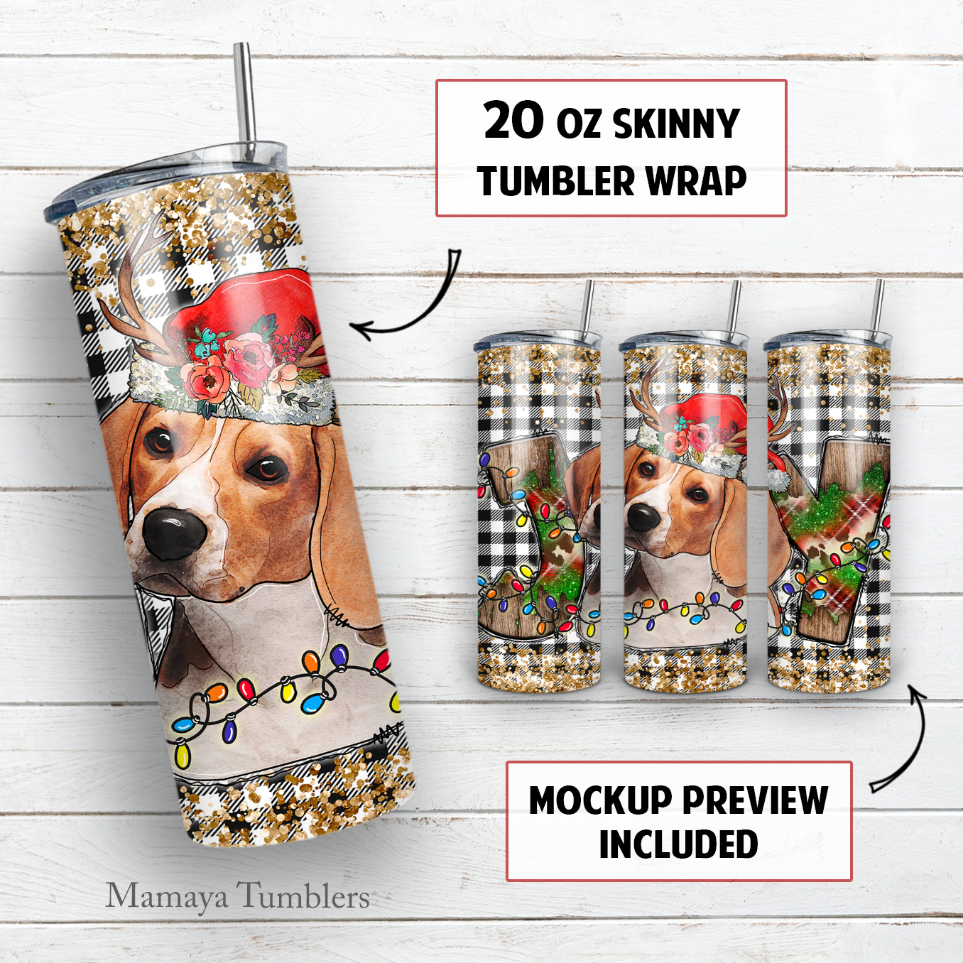 Christmas beagle 20 oz skinny tumbler sublimation design