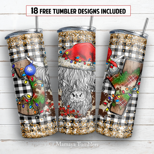 Christmas highland cow 20 oz skinny tumbler sublimation