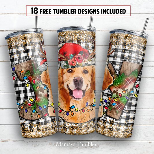 Christmas golden retriever 20 oz skinny tumbler sublimation design