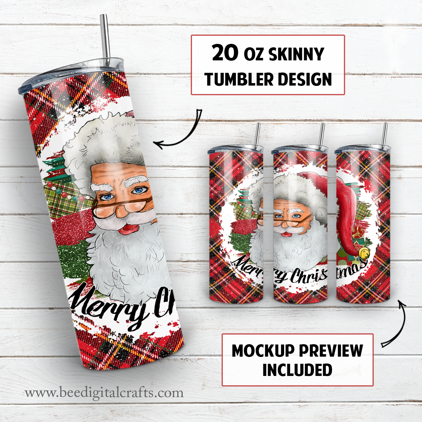 Merry Christmas Santa 20 oz skinny tumbler sublimation design