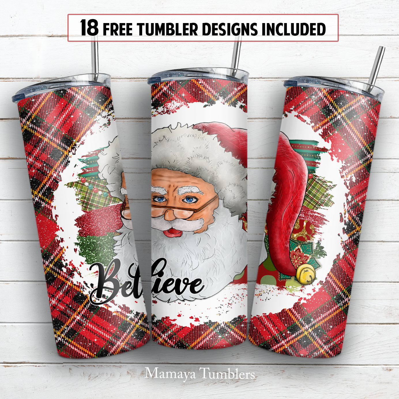 Believe Santa 20 oz skinny tumbler sublimation design