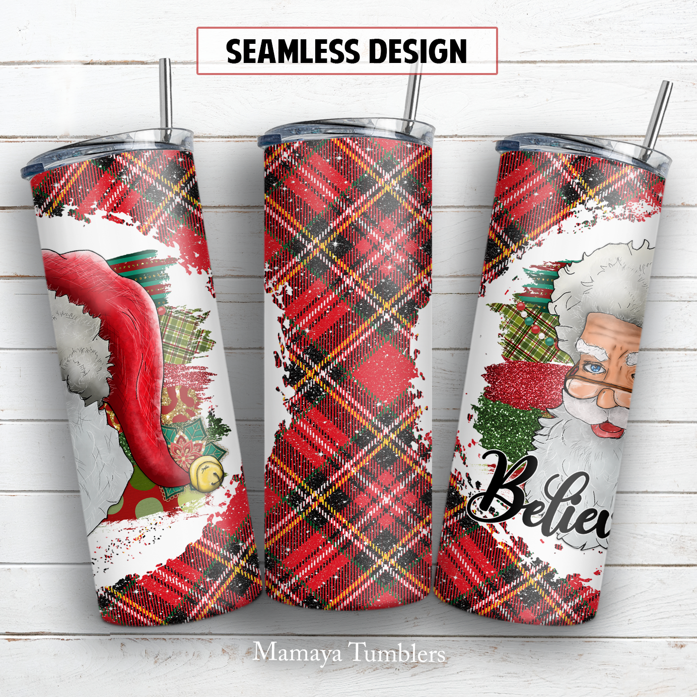 Believe Santa 20 oz skinny tumbler sublimation design