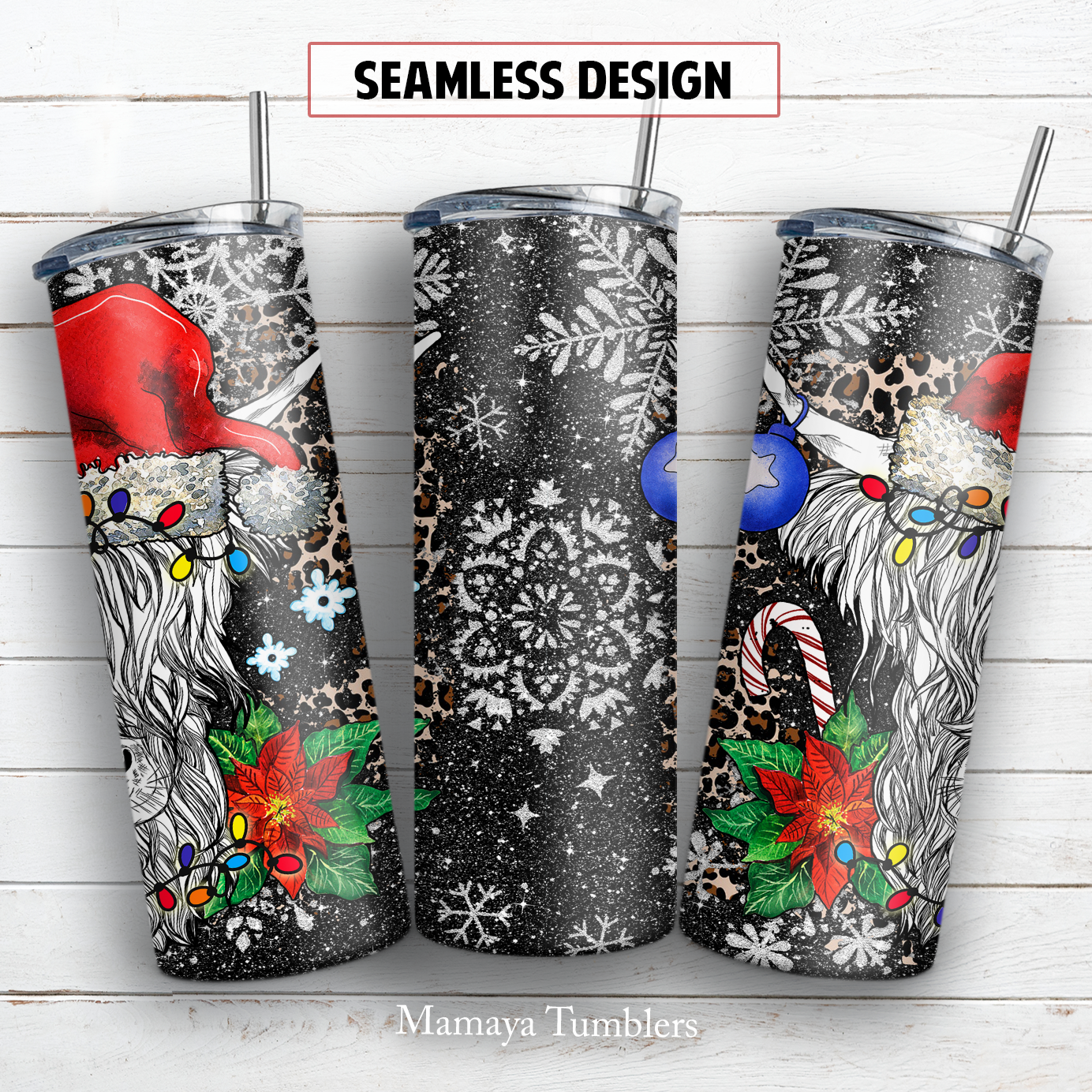 Christmas highland cow 20 oz skinny tumbler sublimation design