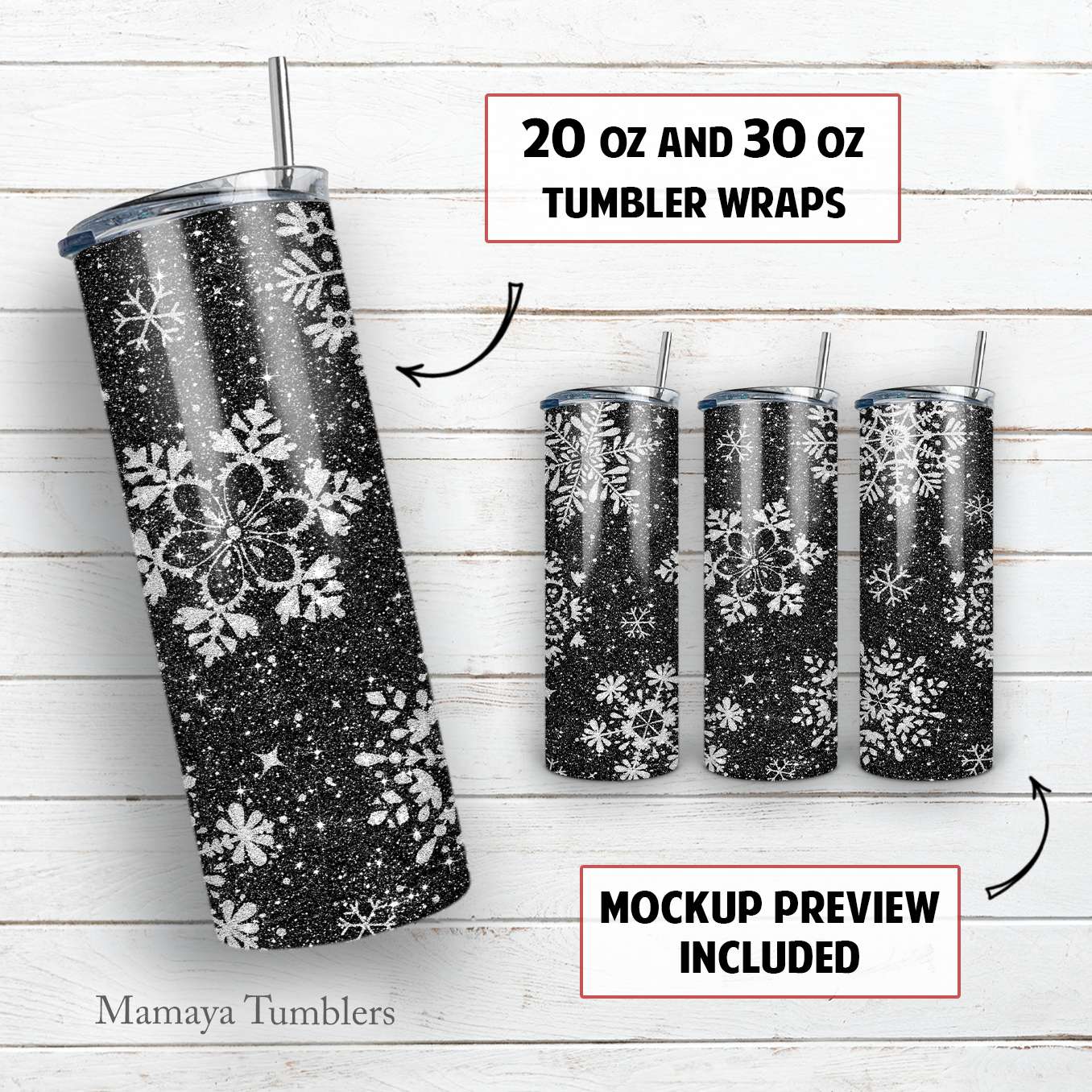 Snowflake 20 and 30 oz skinny tumbler sublimation design