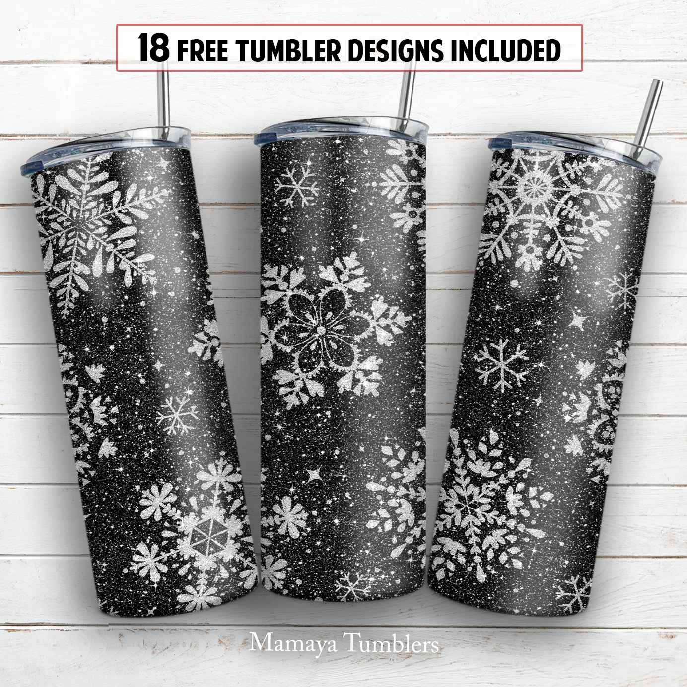 Snowflake 20 and 30 oz skinny tumbler sublimation design