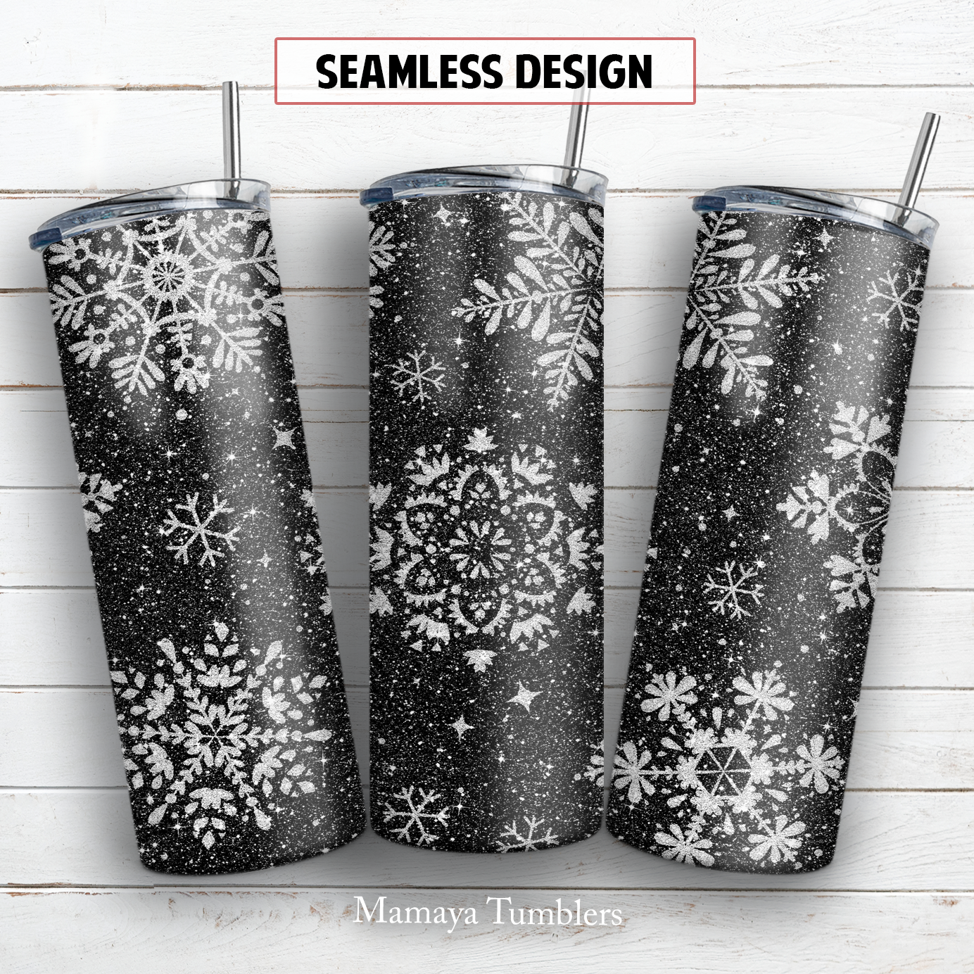 Snowflake 20 and 30 oz skinny tumbler sublimation design