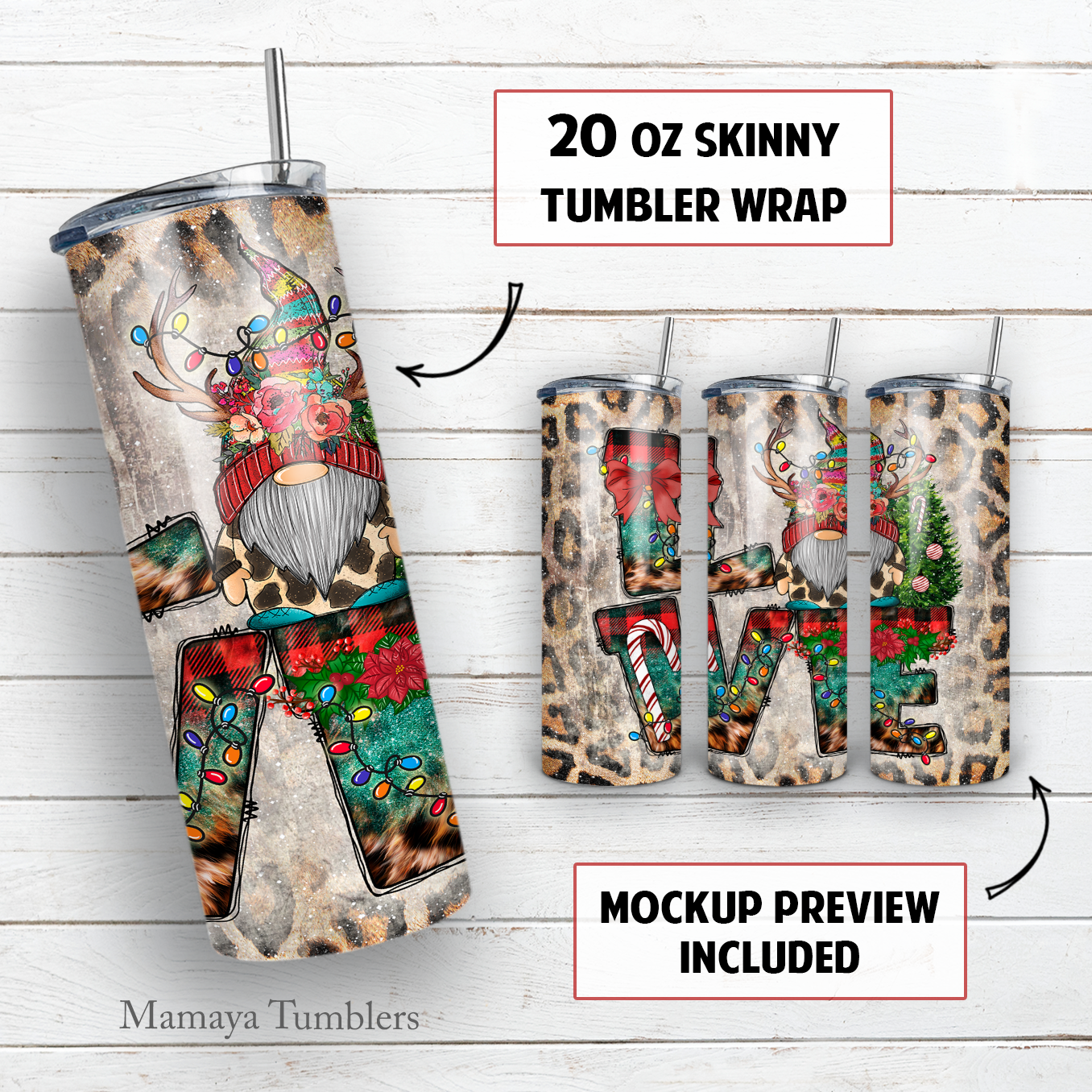 Christmas gnome 20 oz skinny tumbler sublimation design