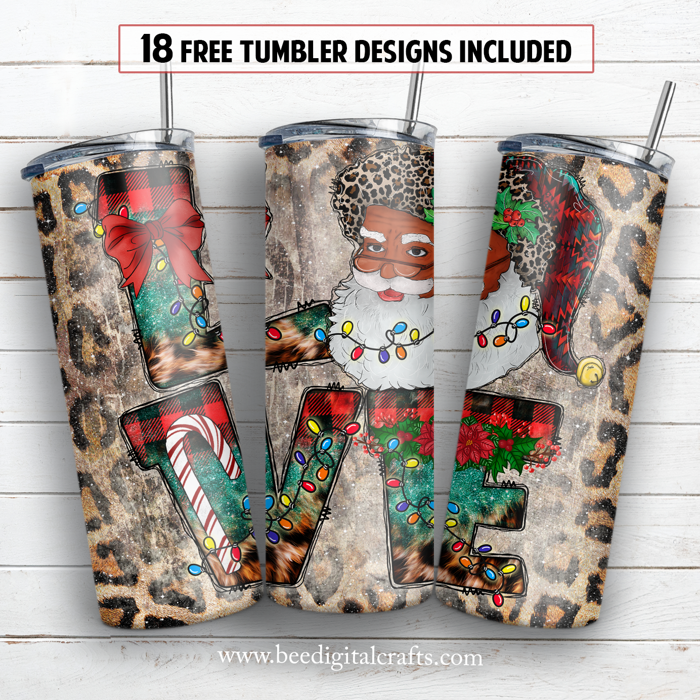 Love Santa 20 oz skinny tumbler sublimation design