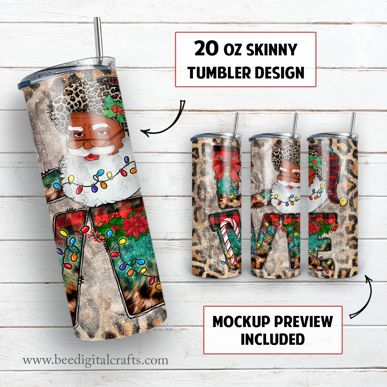 Love Santa 20 oz skinny tumbler sublimation design