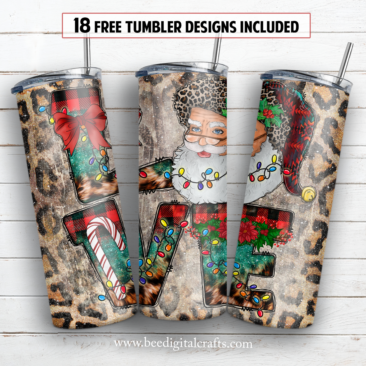 Love Santa 20 oz skinny tumbler sublimation design