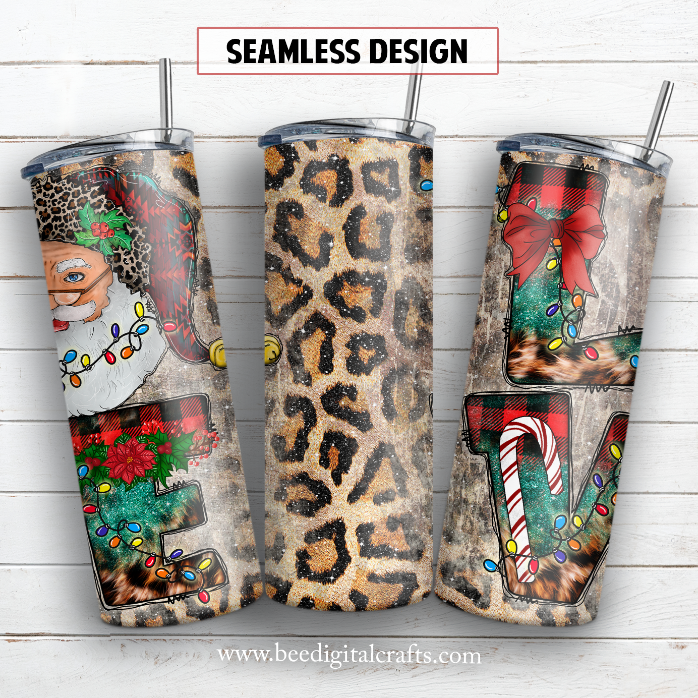 Love Santa 20 oz skinny tumbler sublimation design