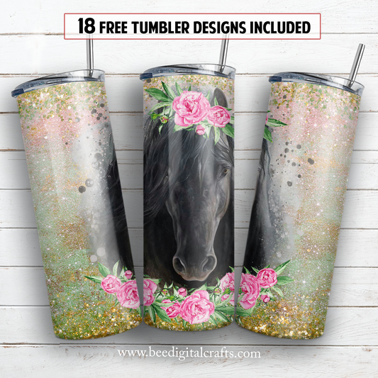 Horse 20 oz skinny tumbler sublimation design