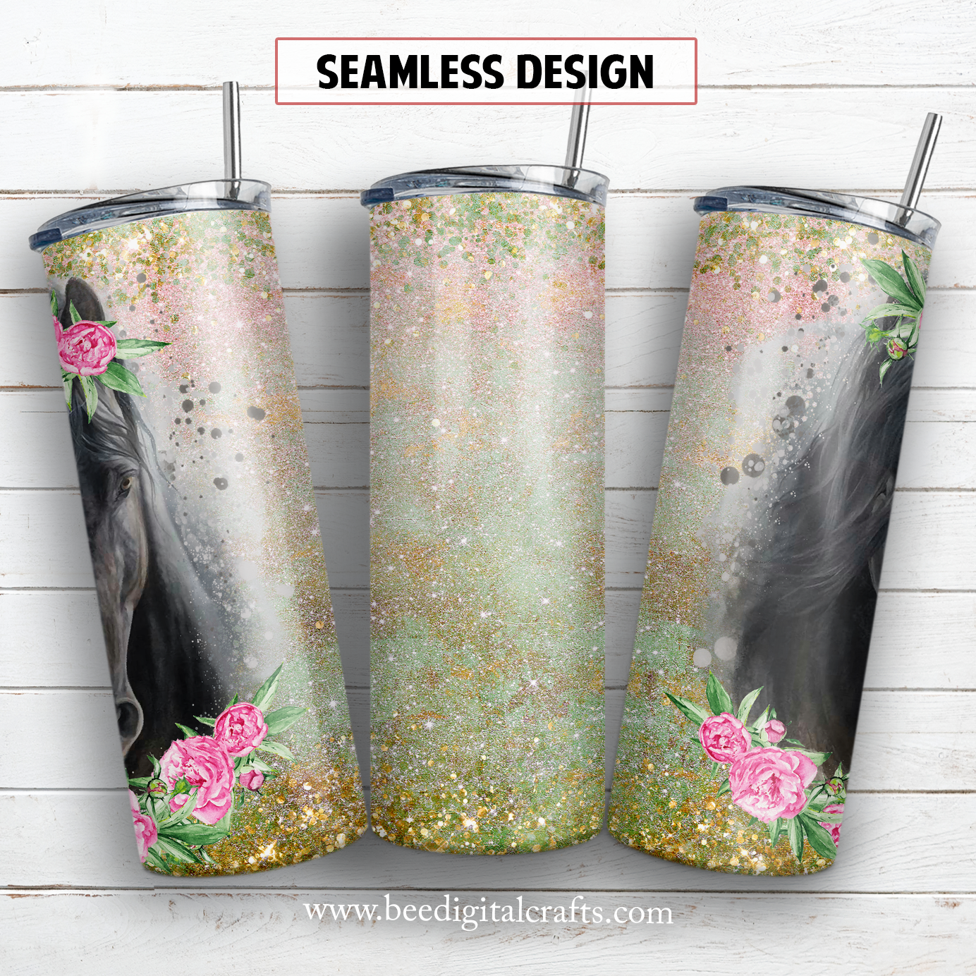 Horse 20 oz skinny tumbler sublimation design