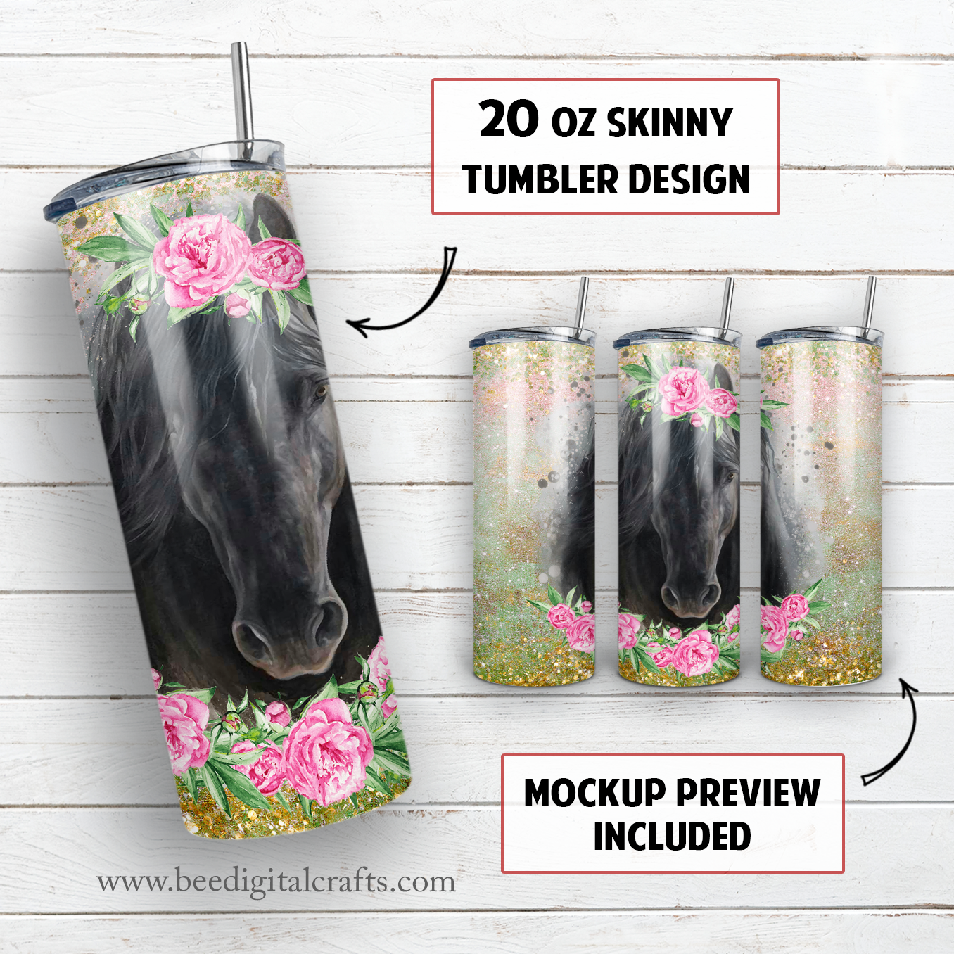 Horse 20 oz skinny tumbler sublimation design