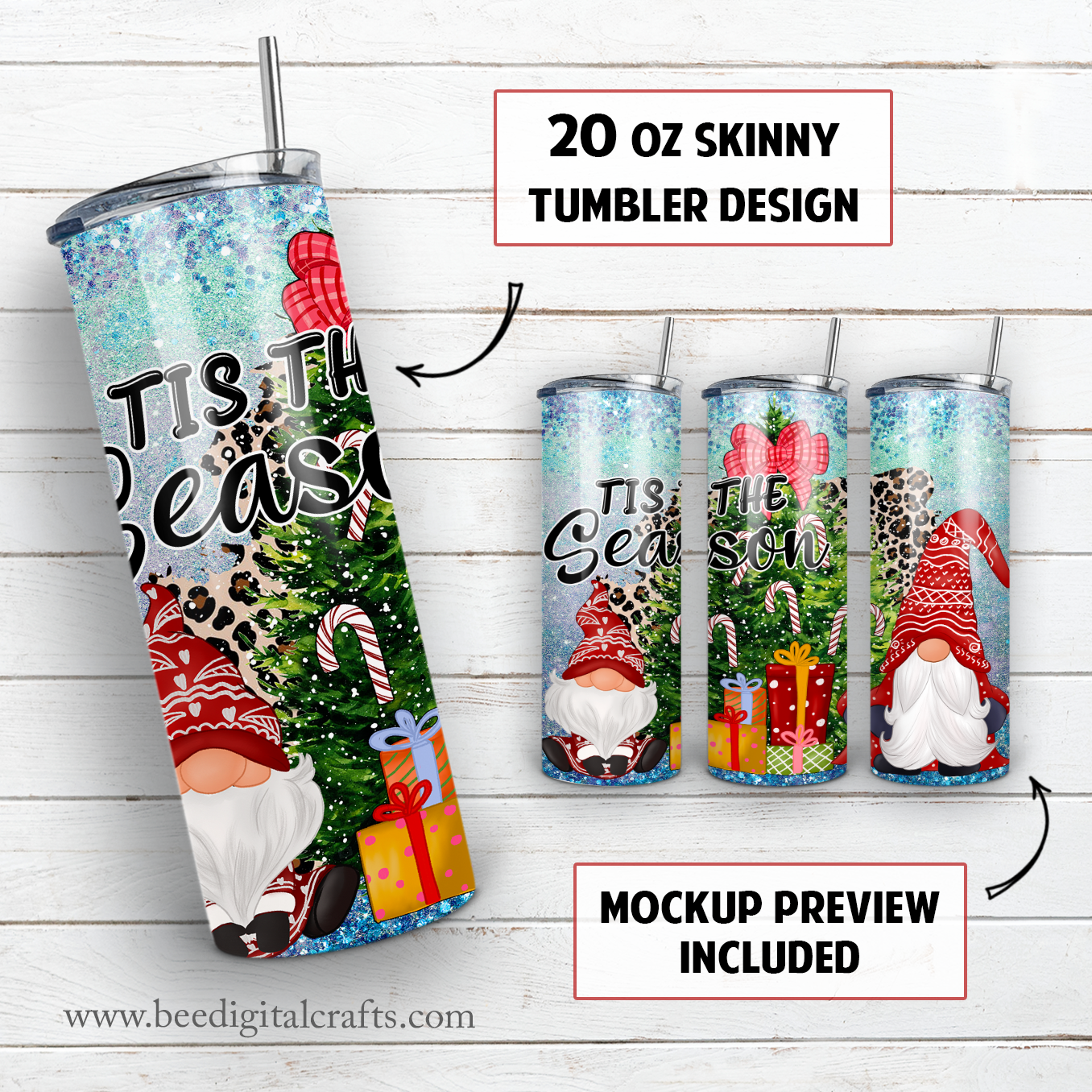 Tis the season 20 oz skinny tumbler sublimation design