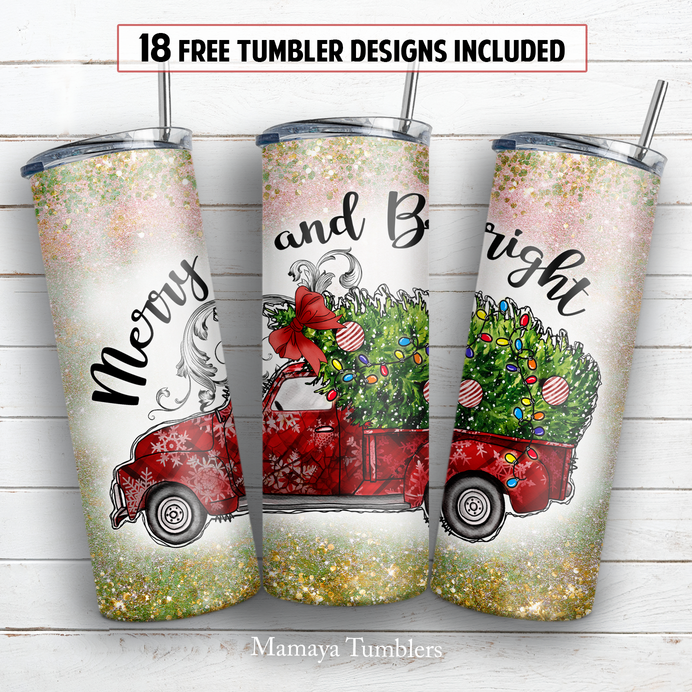 Merry and bright 20 oz skinny tumbler sublimation design