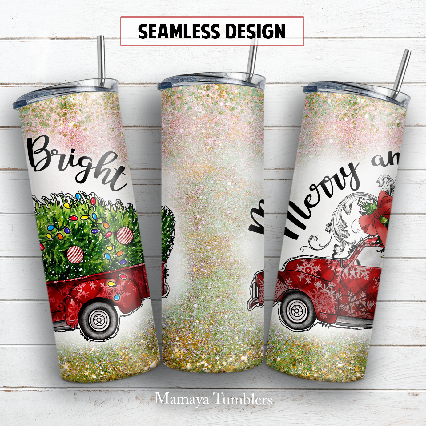 Merry and bright 20 oz skinny tumbler sublimation design