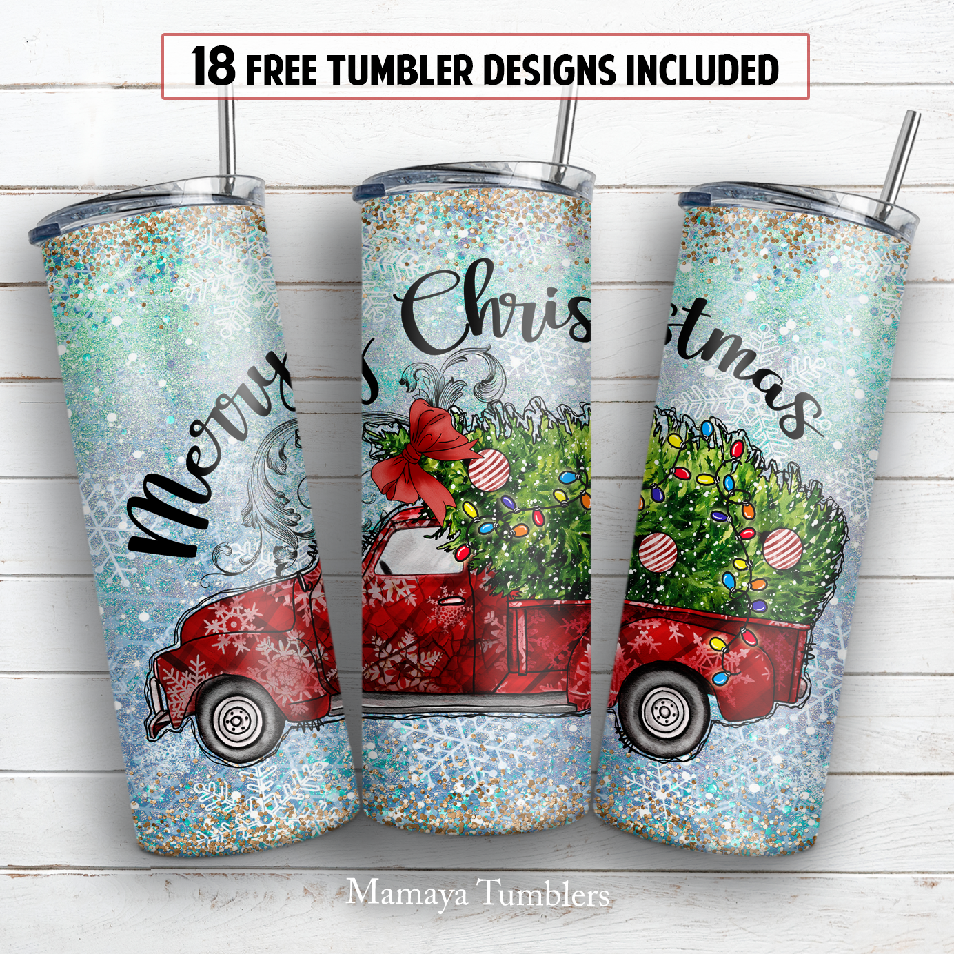 Christmas tree truck 20 oz skinny tumbler sublimation design