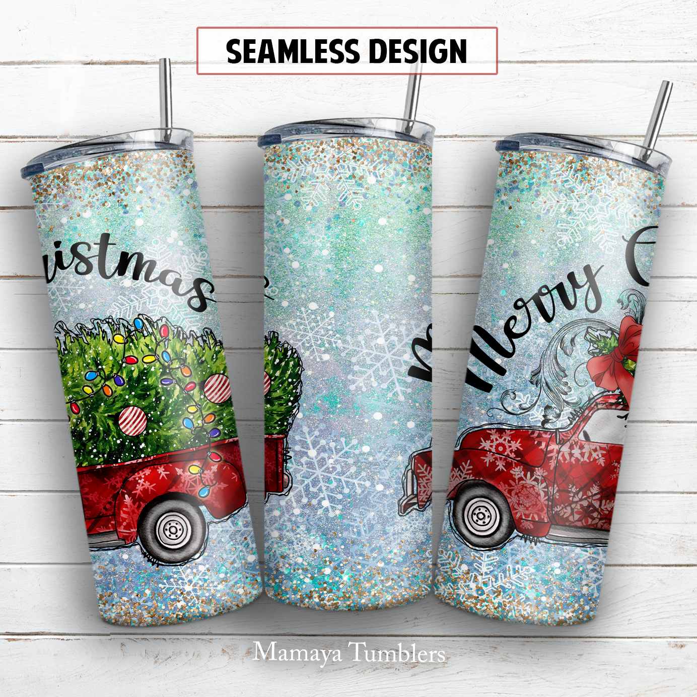 Christmas tree truck 20 oz skinny tumbler sublimation design