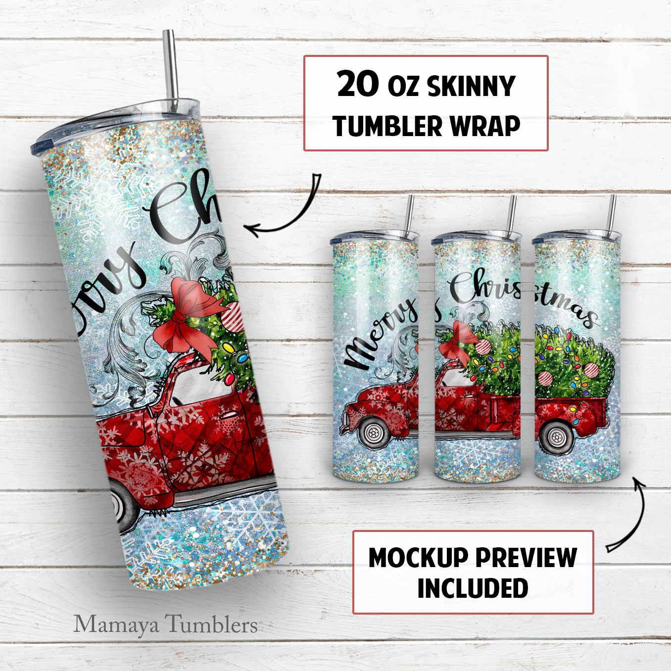 Christmas tree truck 20 oz skinny tumbler sublimation design