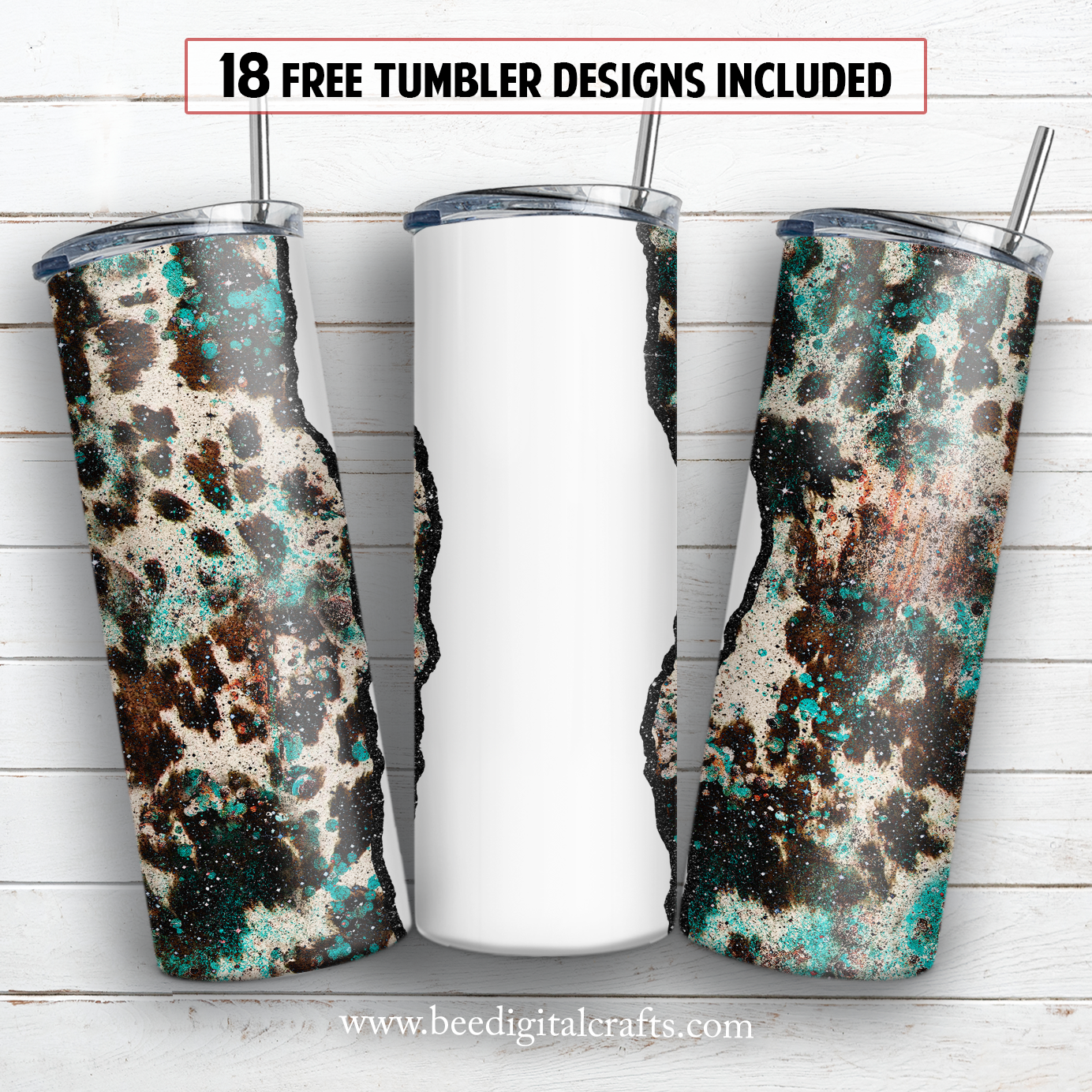 Cowhide teal name 20 oz skinny tumbler sublimation design