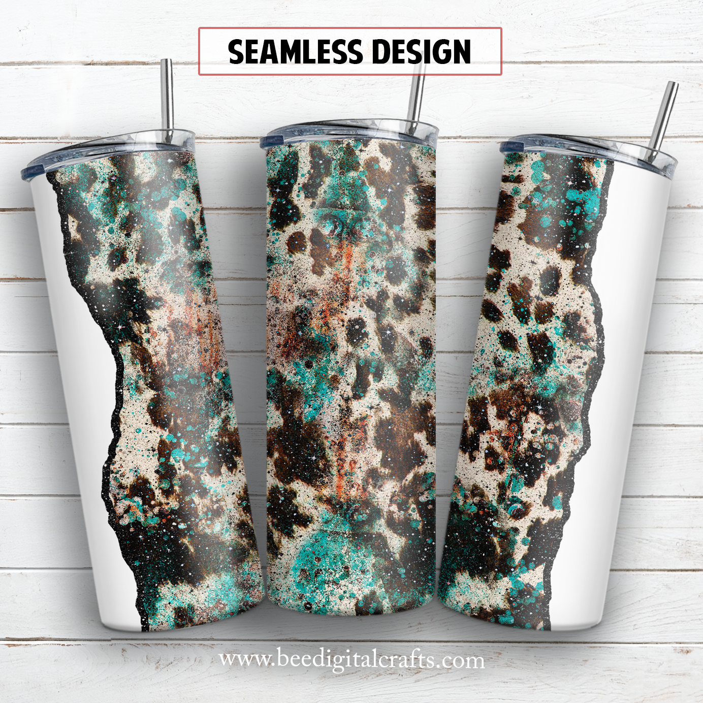 Cowhide teal name 20 oz skinny tumbler sublimation design