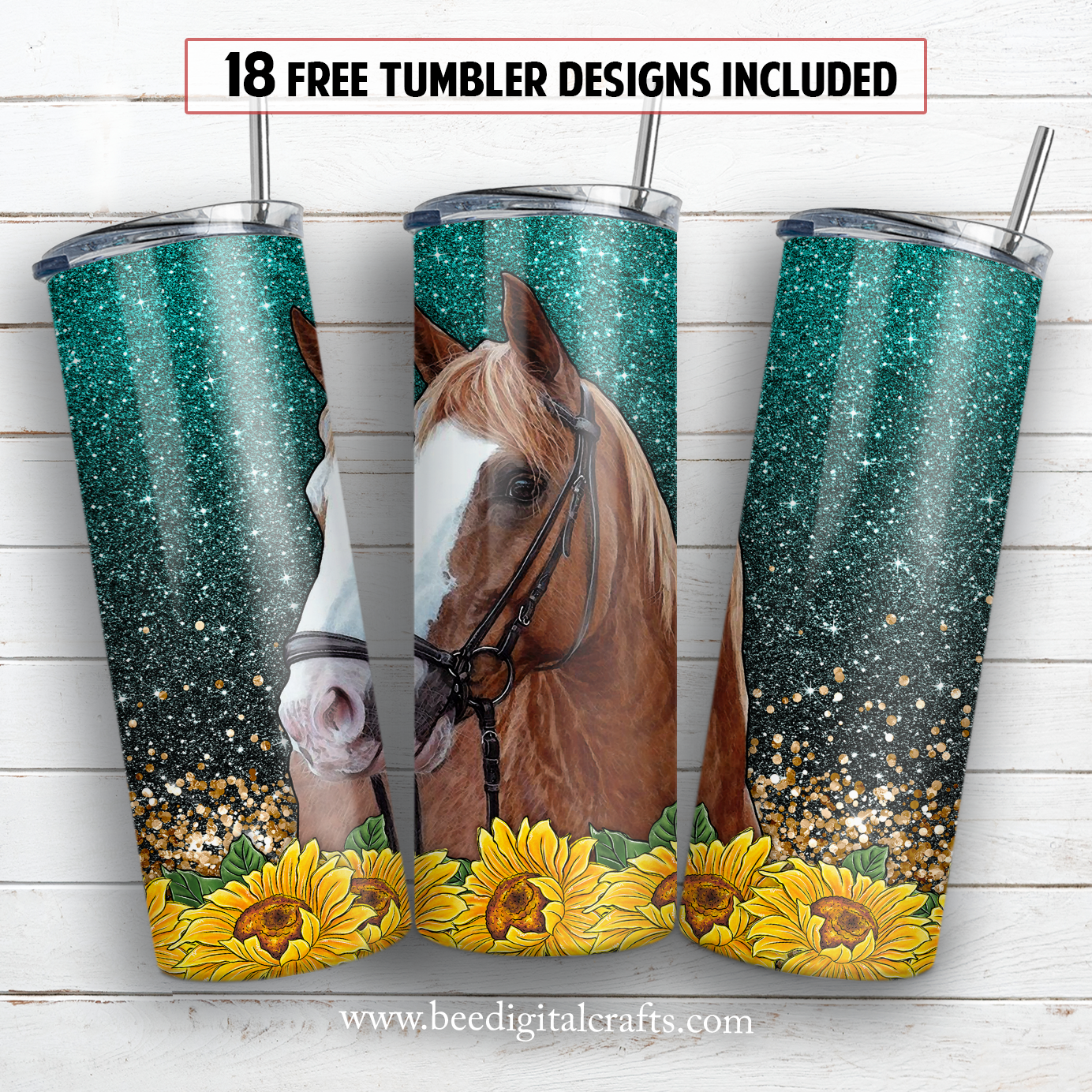 Horse 20 oz skinny tumbler sublimation design