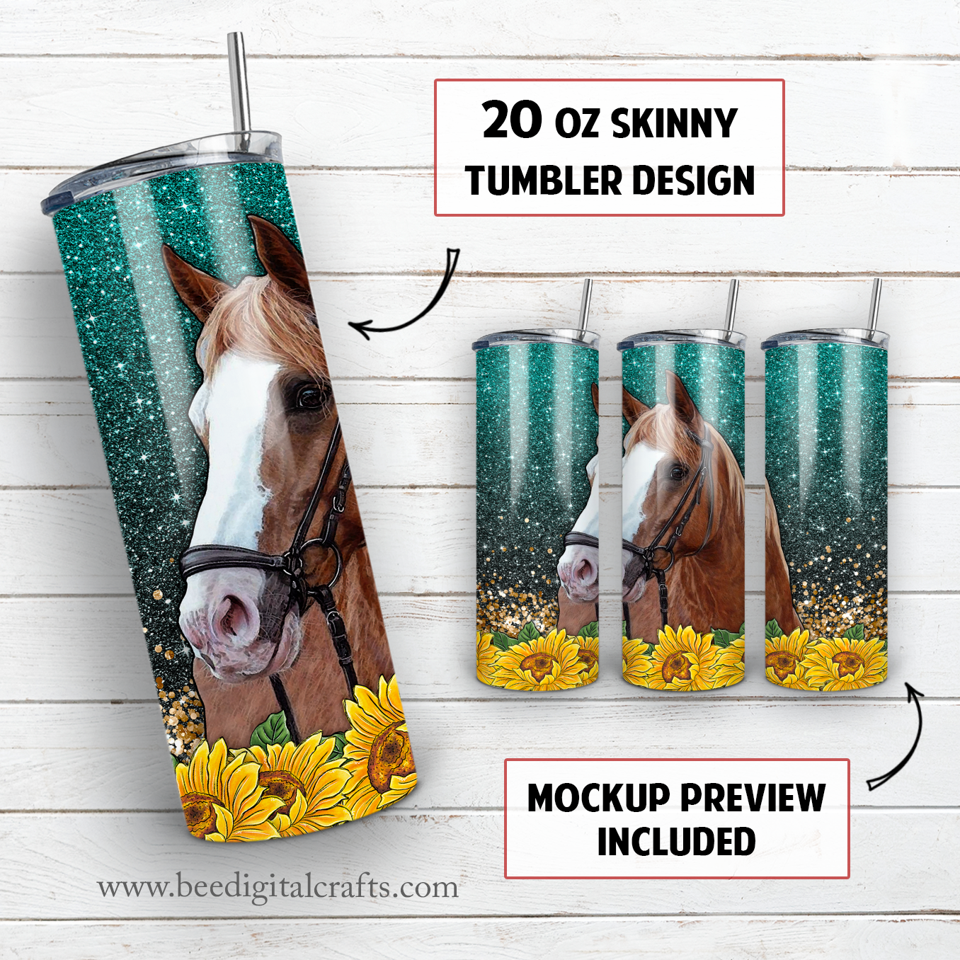 Horse 20 oz skinny tumbler sublimation design