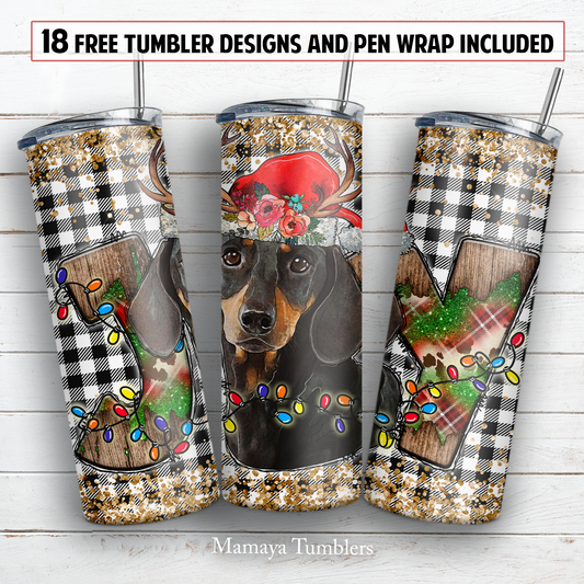 Christmas dachshund 20 and 30 oz skinny tumbler sublimation design