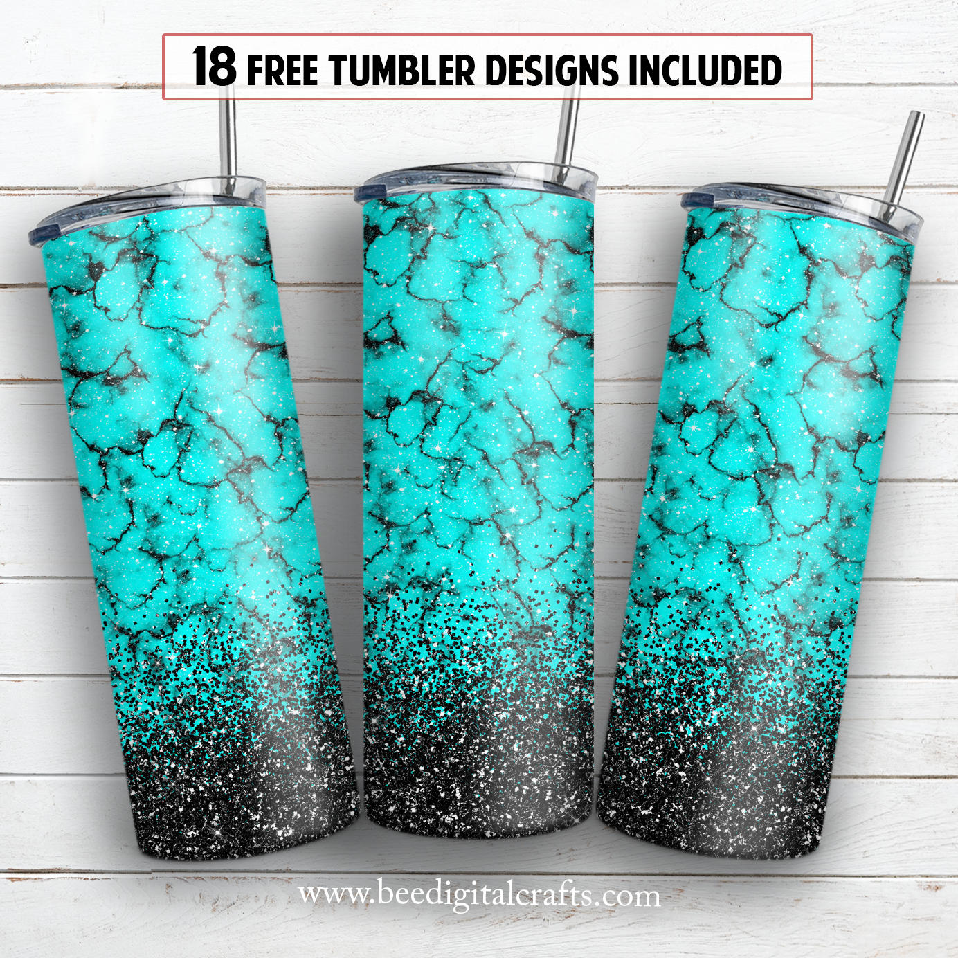 Teal turquoise 20 oz skinny tumbler sublimation design