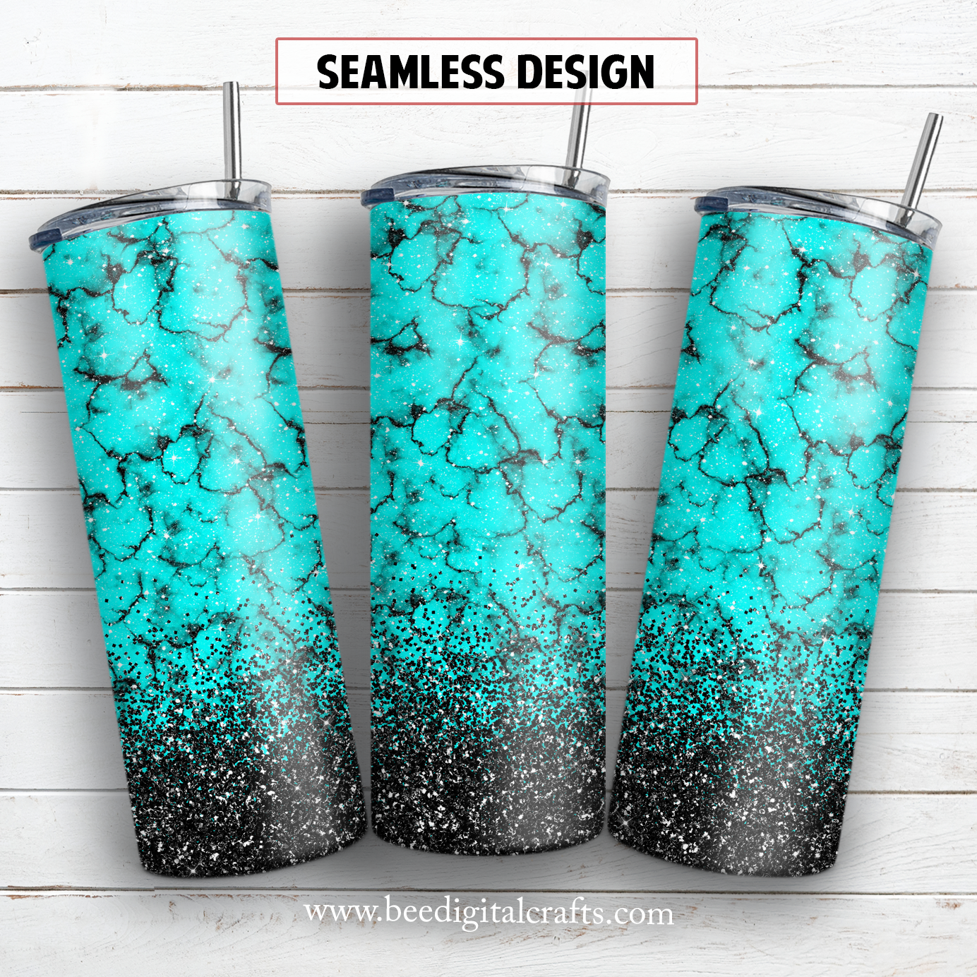 Teal turquoise 20 oz skinny tumbler sublimation design