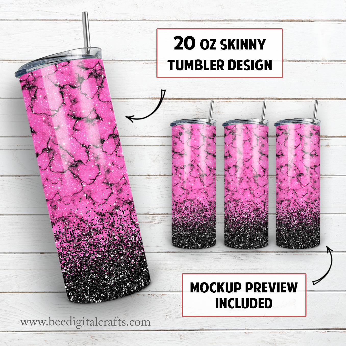 Pink turquoise 20 oz skinny tumbler sublimation design