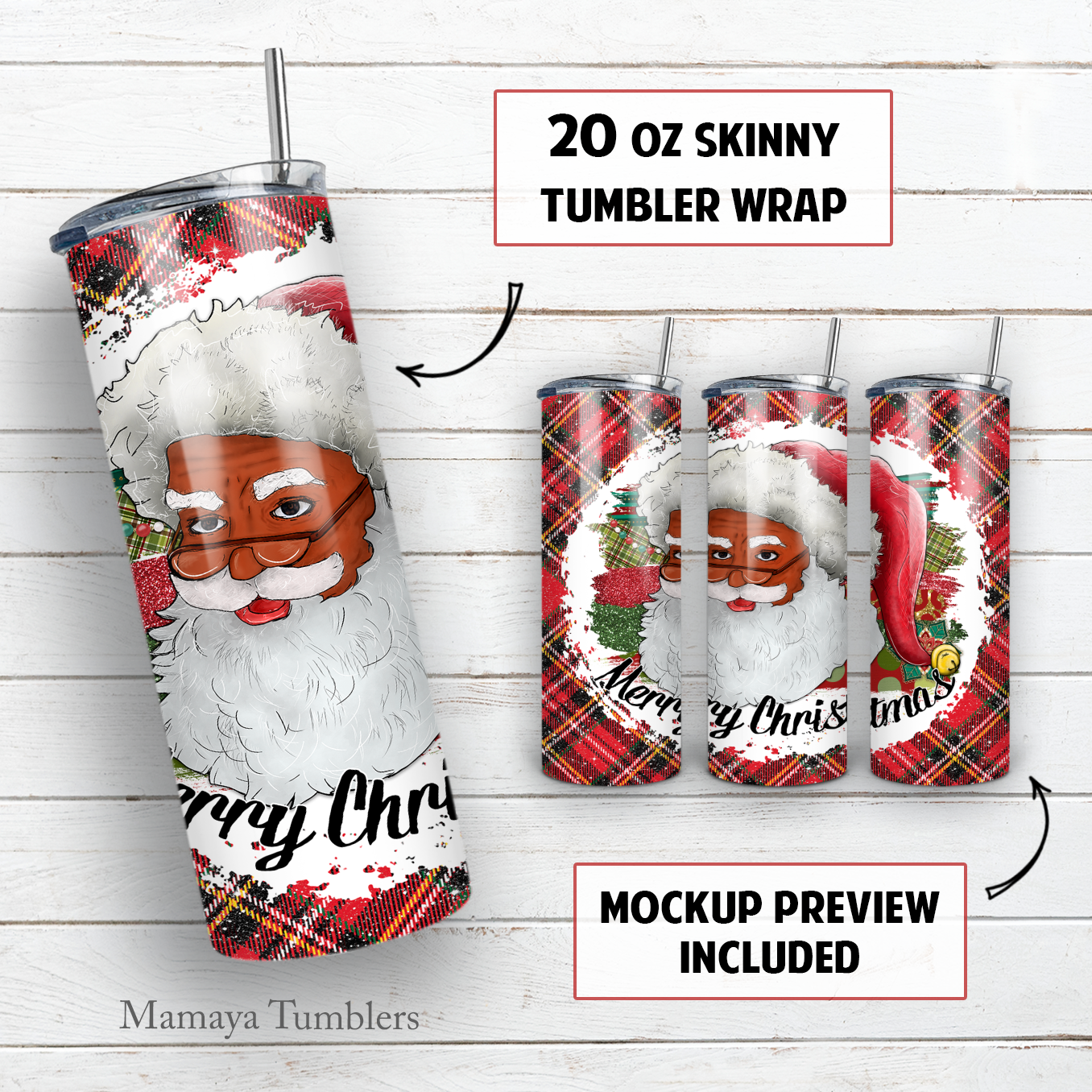 Merry Christmas Santa 20 oz skinny tumbler sublimation design